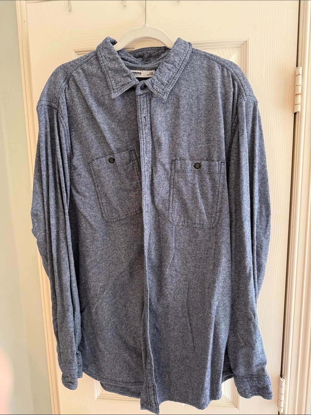 Sonoma Men's Casual Flannel Button-Down Shirt in Heather Blue